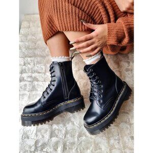 Dr. Martens JADON 15265001 Black Smooth Leather Platform Boots Zip Unisex M9/W10
